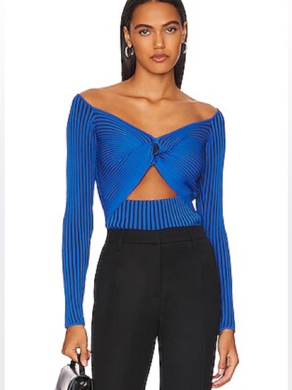 AMUR Levona Cut Out Top in Navy & Canary Blue